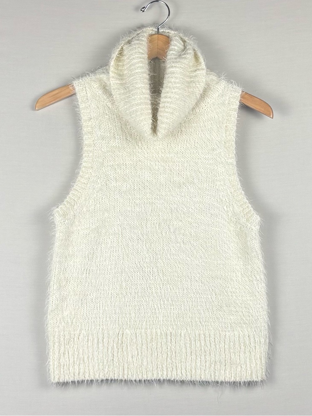 Show Me Your Mumu Fauna Fuzzy Cream Cowl Neck Sweater Vest Small